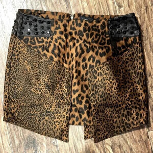 English Rose Leopard Print Studded Mini Skirt Size M